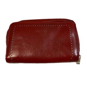 ROULENS RFID Leather Women Long Wallet Clutch Purse 18 Card Capacity Red Zipper
